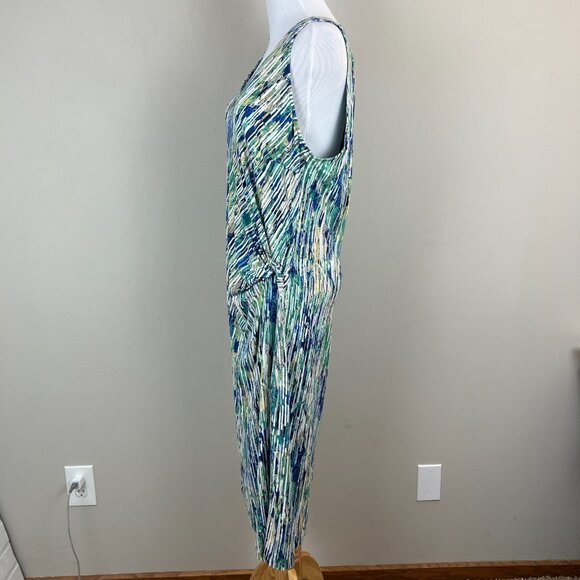 Nic+Zoe Dress XL Blue Geometric Gathered Waist Twist Stretch Knit Sleeveless - Picture 9 of 13